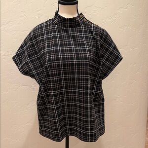 Ann Taylor Black Plaid Mock Neck Short-Sleeve Top